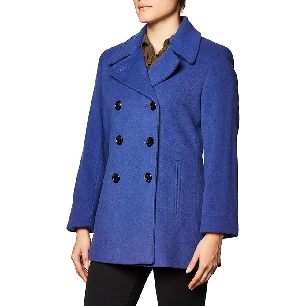 Calvin Klein Womens Double Breasted Peacoat Classic Royal Blue Preppy Size 8 NWT